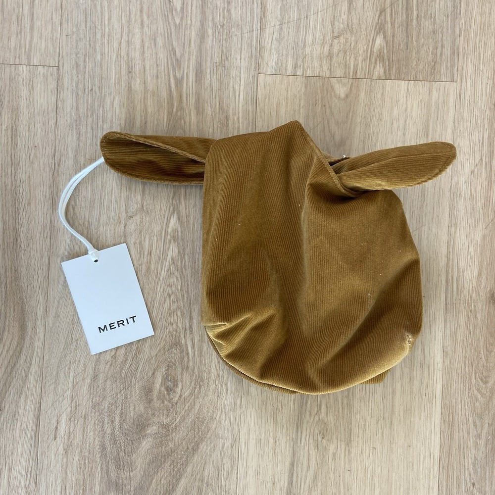NWT Merit Beauty Signature Makeup Bag Corduroy Tie Top Pouch Minimalist Purse